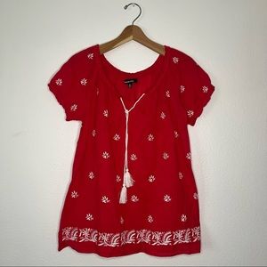 Relativity Red and White Embroidery Top M